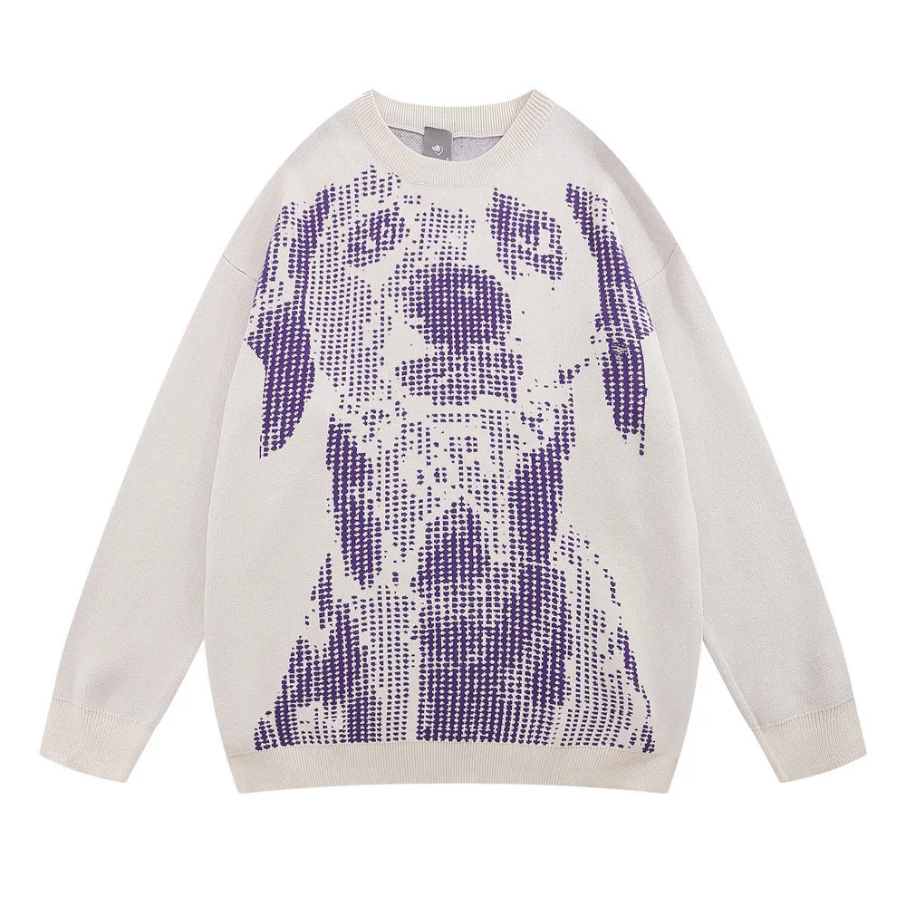 

Autumn Winter Men Sketching Dog Print Knitwear Comfortable Casual Loose High Street Pullover Fashion O-Neck Long Sleeve Sweater