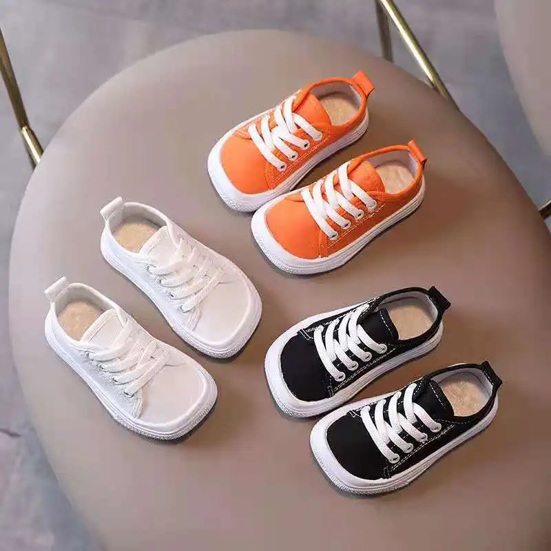 Girls Shoes Fashion Leisure Shoe Children\'s Canvas Shoes Sneakers Kids Casual Sport Shoes for Kindergarten Black White Orange