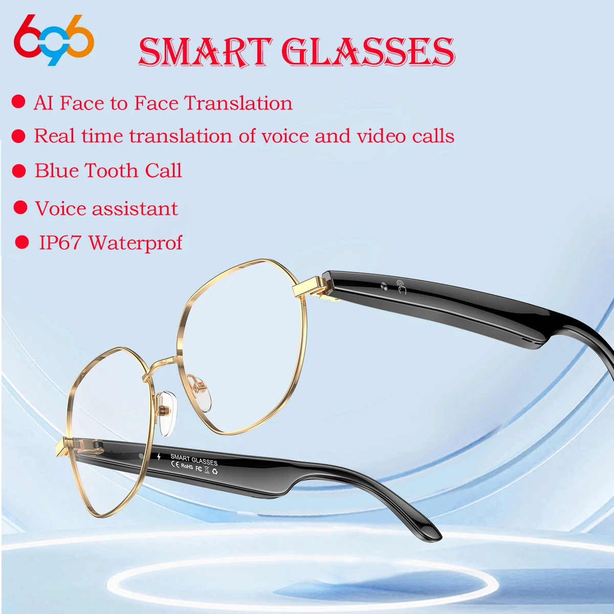 

Men Women AI Translation Intelligent Blue Tooth Eyewear Call Waterproof Smart Glasses Voice Assistant Anti Blue-Light Spectacles