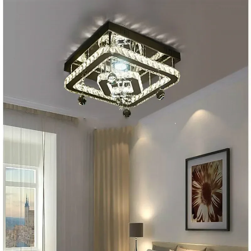 

Stainless Steel Modern Ceiling Lamps k9 Crystals LED Square Crystal Lights for Dining Room AC 110V-260V