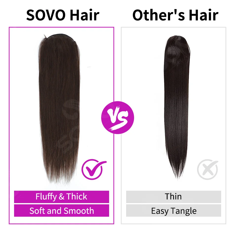 Drawstring Ponytail Human Hair Extensions Clip In Straight Real Human Hair Ponytail Natural Color Hairpiece for Women 14-28 IncH