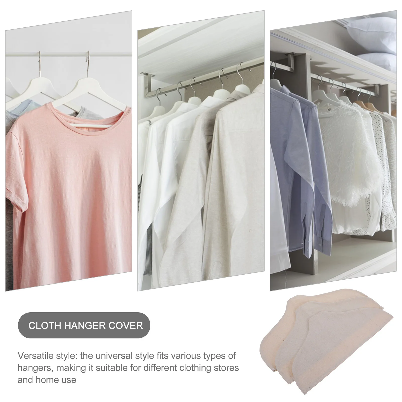 

3pcs Cotton Nonslip Hanger Cover Set Breathable Clothes Protector For Wardrobe Cloth Hanger Protector Clothing Store Beige