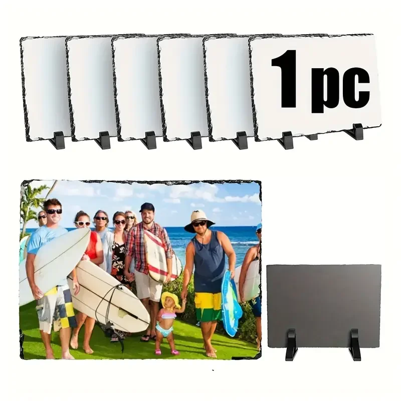 1 Pc Personalized Sublimation Slate Blank-Rectangular Heat Transfer Photo Frame with Display Stand & Heat Tape for DIY Projects