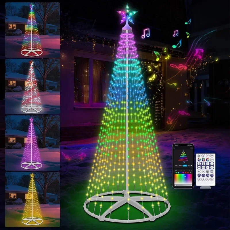 USB LED Smart APP Controlled Christmas Tree Light Remote Meteor Shower Tower Lamp Christmas Party Outdoor Garden Decor