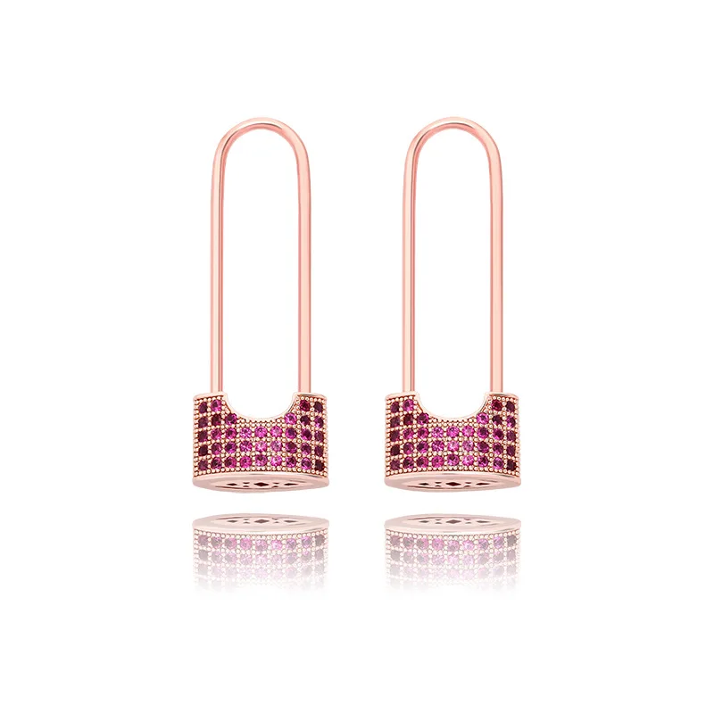 

1 pair Hip Hop Prong Setting AAA CZ Stone Bling Ice Out Lock Long Drop Earrings for Men Women Unisex Fashion Jewelry