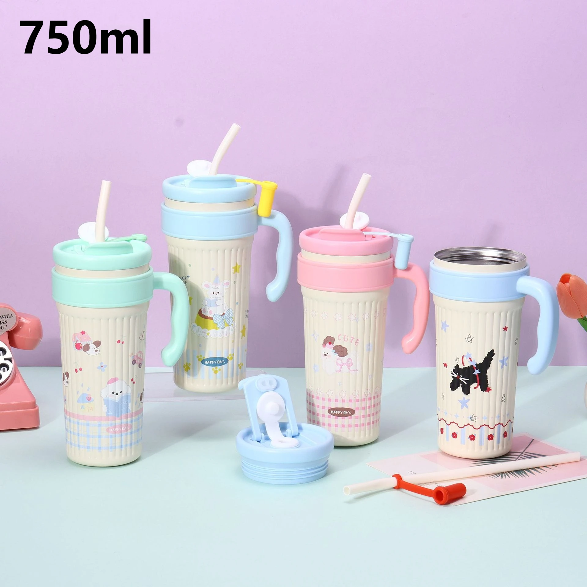 

Cartoon 316 Stainless Steel Insulated Cup, Portable Handle Vacuum Water Cups, 750ml Cute Children's Straw Cup, Birthday Gift