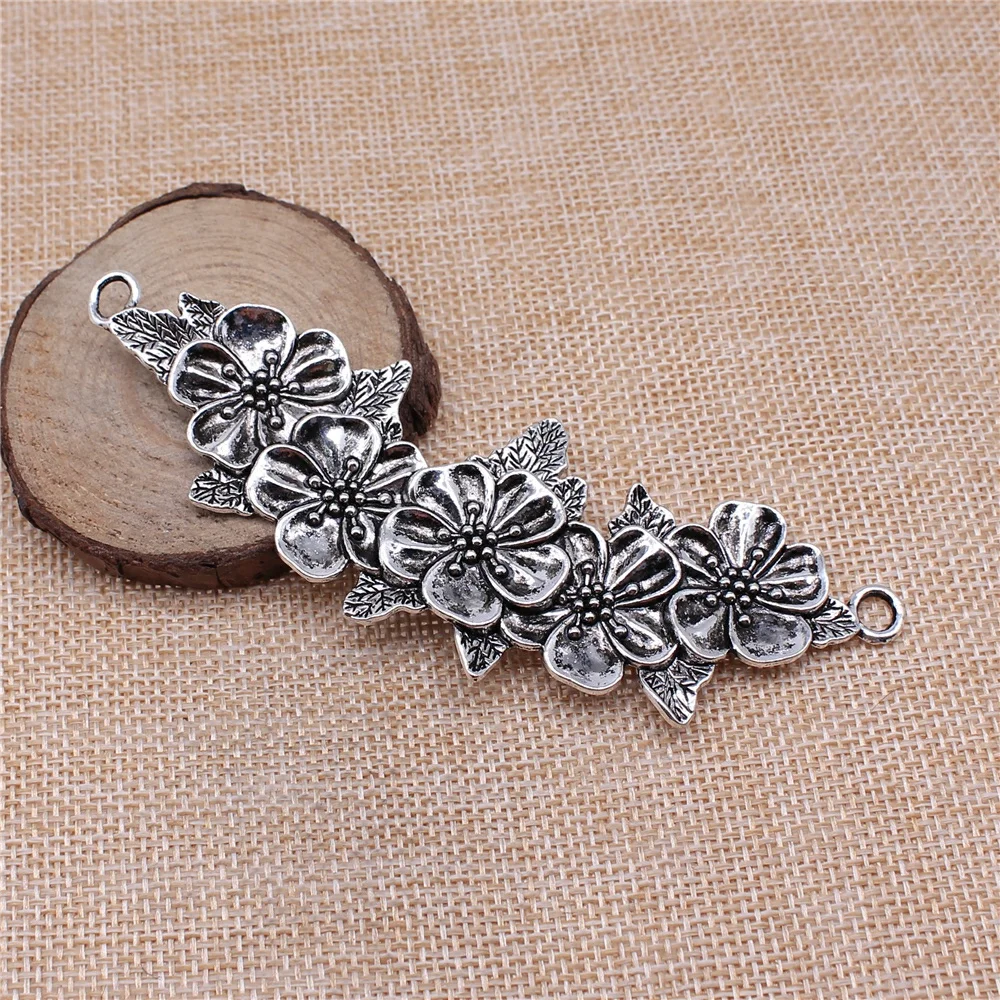 WYSIWYG 1pcs 113mm Big Flower Branch Pendants Branch Flowers Connector Pendants Charm Flower Branch Connector Charm