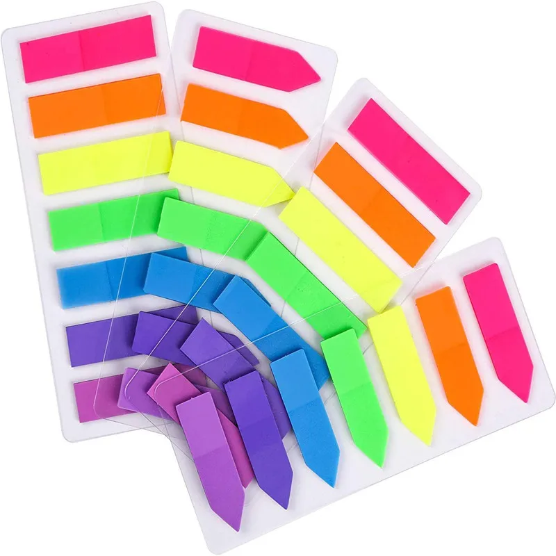 140Pcs Sticky Notes Flags 7 Color Arrowhead Tabs Index Flag Bright Page Index Stickers Translucent Page Makers for Page Bookmark