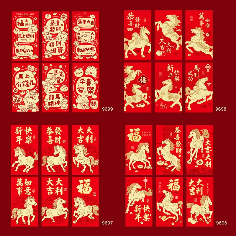 6 stks/set 2026 Paard Jaar Chinees Nieuwjaar Rode Enveloppen Lucky Rode Zakken Lente Festival Lucky Geld Pakketten