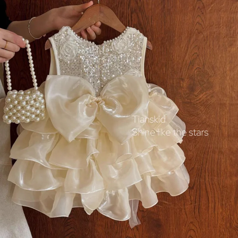 

Girl's Princess Dress2025New Summer Dress for Toddlers and Young Girls, Heavy Craft Dress for Baby Girls' Birthday and First Bir