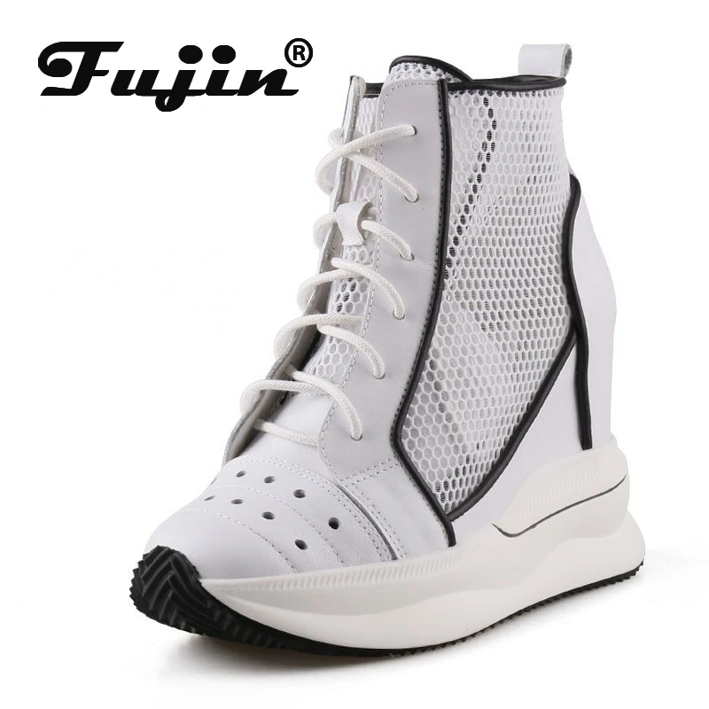 

Fujin 10cm 2024 Air Mesh Hollow Genuine Leather Wedge Platform Casual Sneakers Summer Sandals Breathable Chunky Sneakers Shoes