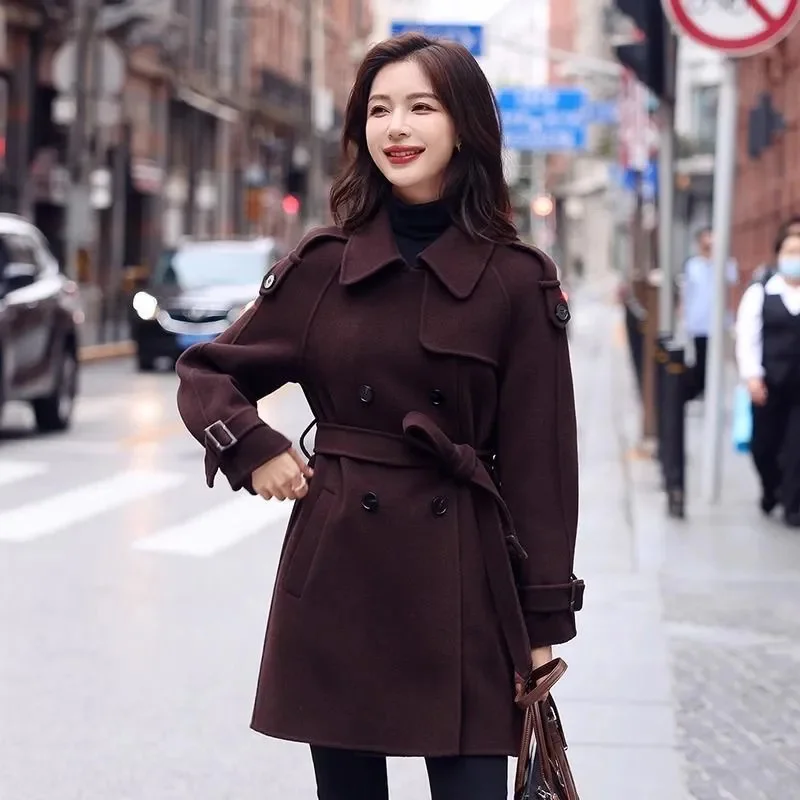 High-Quality Woolen Coat Women\'s Long 2025New Autumn Winter Korean Loose Outwear Short Brown Overcoat Thick Woolen Jacket Female