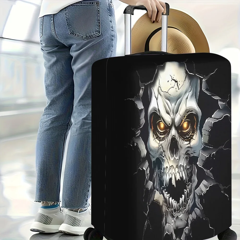 1pc 3D skull-print luggage cover. Fits 18–32-inch suitcases; perfect for Halloween-themed luggage