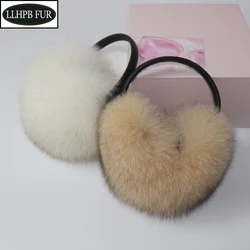 New Winter Women Luxury Real Fox Fur Earmuffs Natural Warm Fox Fur Earmuff Cute Oversized Fluffy Genuine Fox Fur Earmuffs