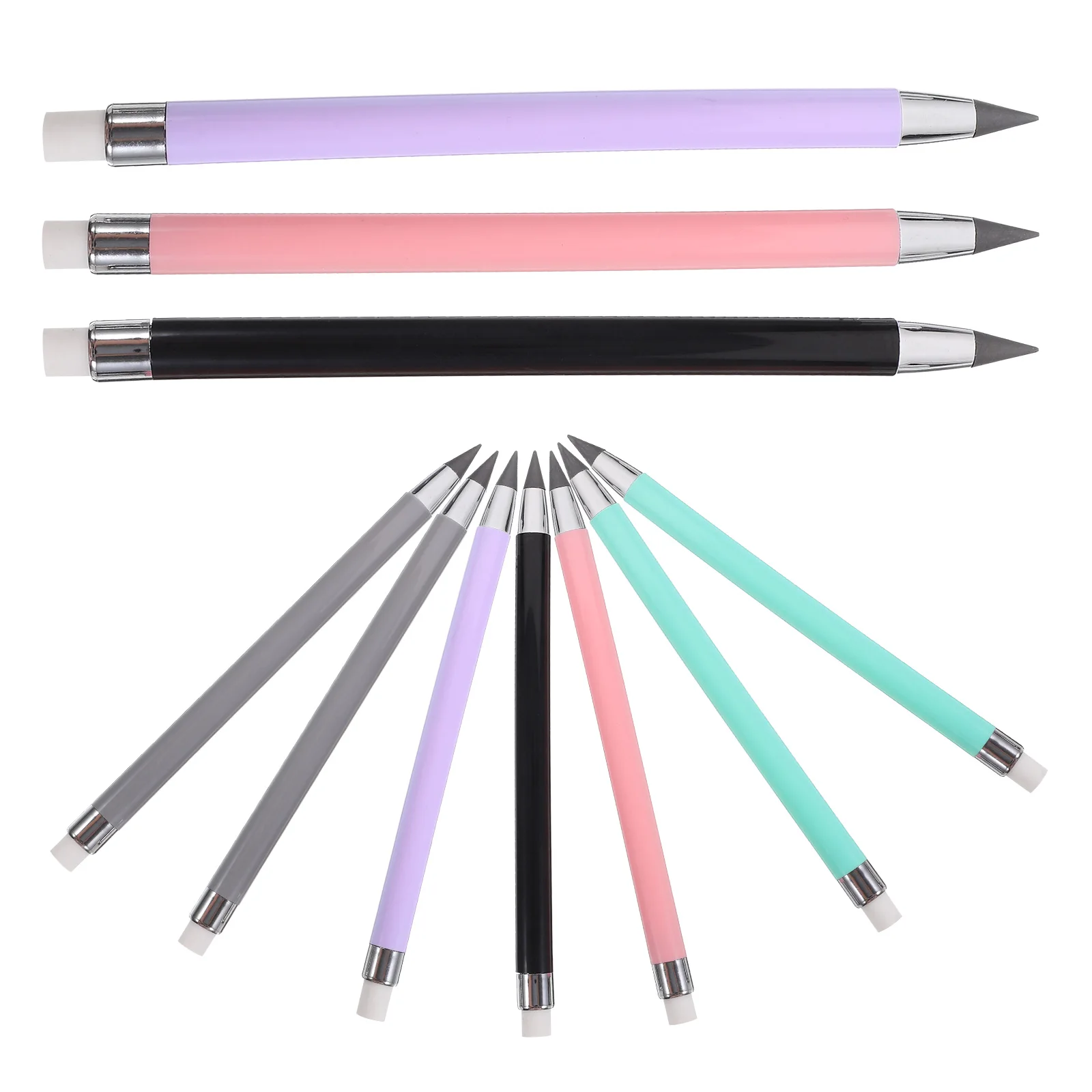 

10pcs Eternal Inkless Pencils Cute School Handwriting Drawing Kids Pink Green Black Purple Gray Reusable Non Sharpening Drafting
