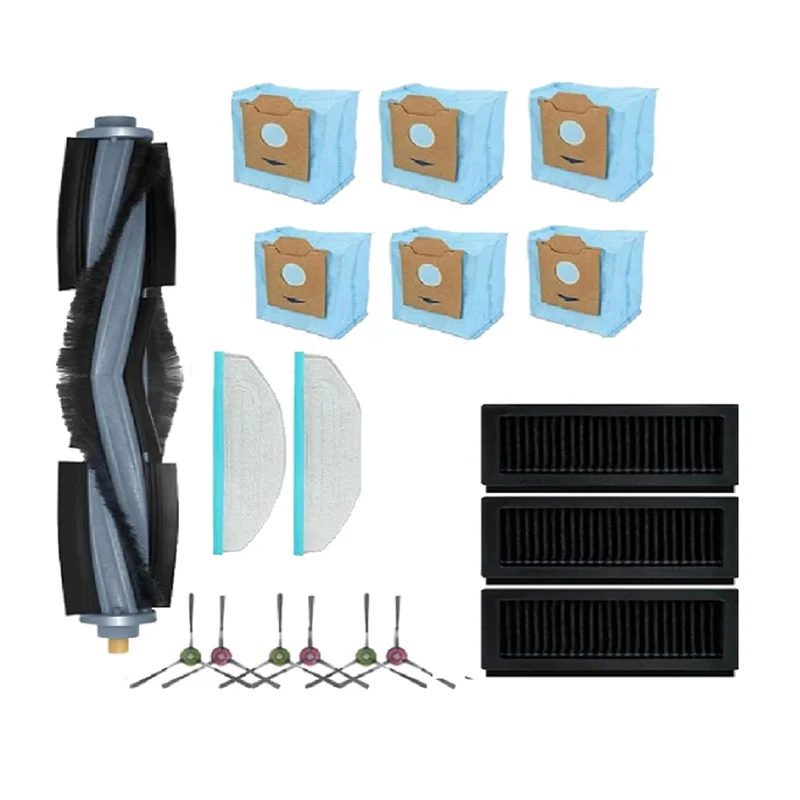 A76G-18PCS Accessories Set For Yeedi Cube/For Yeedi CC 1 Main Brush 6 Side Brush 3 Hepa Filters 2 Mop Pads 6Dust Bags