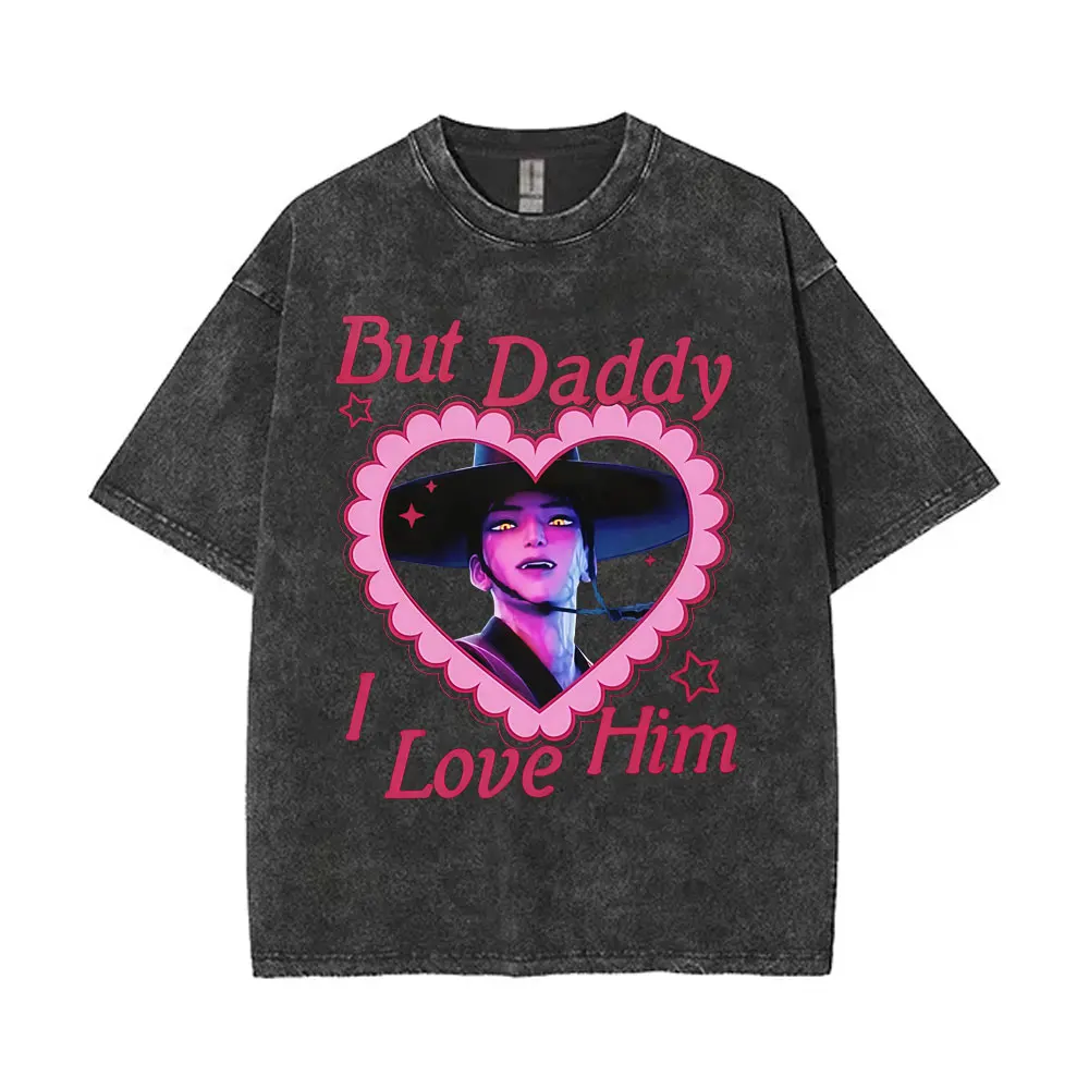 Washed Vintage Movie Kpop Demon Hunters Saja Boys Graphic Print T-shirts Men Women Funny Cartoon Oversized Crewneck T Shirt Tops