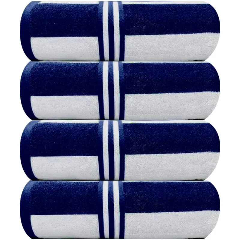

Oversized Beach Towel 36"x72", Large Highly Absorbent 100% Ringspun Cotton Bathroom Cabana Striped Pool Towels 4 Pack, A