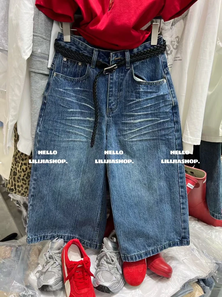 

Широкие джинсы с высокой талией и принтом лап, пять тентов, летнее новое поступление, женские джинсовые брюки Dongda Gate American Sle