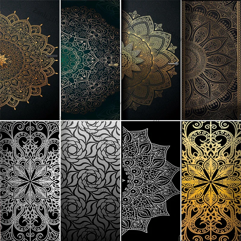 

3D Bohemian Mandala Door Stickers Black and Golden Painting Wallpaper Yoga Living Room Bedroom Home Interior Art Decal Decor