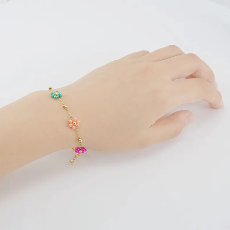 Lovely Handwoven Crystal Flower Stainless Steel Bracelet For Female Minority Design Sense Titanium Steel Bangle For Women