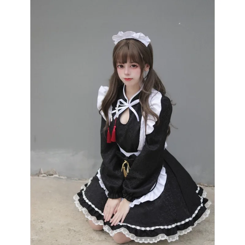 Style chinois femme de chambre Lolita Cosplay Costume S-5XL femmes Cheongsam robe Halloween fête serveuse pli jouer animation spectacle livraison directe