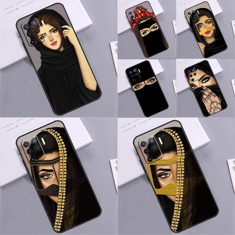 Capa Gril muçulmana com rosto Hijab Woman, OPPO A76 A96 A78 A98 A15 A16 A17 A77 A94 A74 A53 A54 A57 S A5 A9 A91 A93 A52 A72