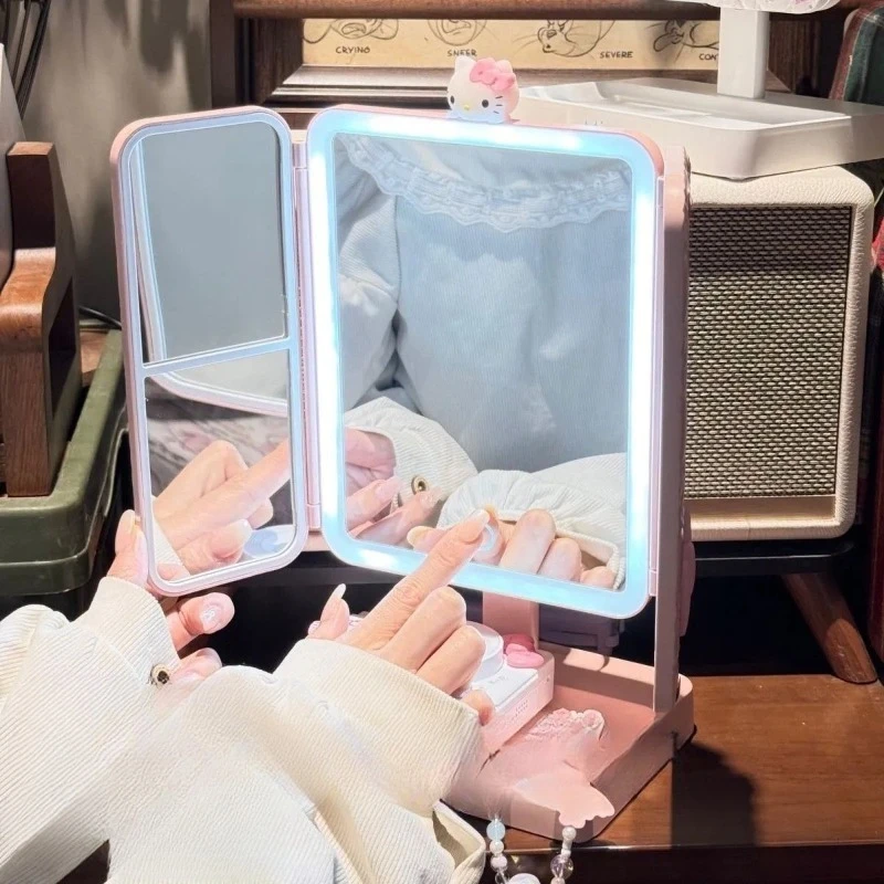 Sanrio HelloKitty New Cosmetic Mirror Led Desk Lamp Fold Desktop Fill Light Fashion Sense of Luxury Gifts for Girls Sweetness view 5