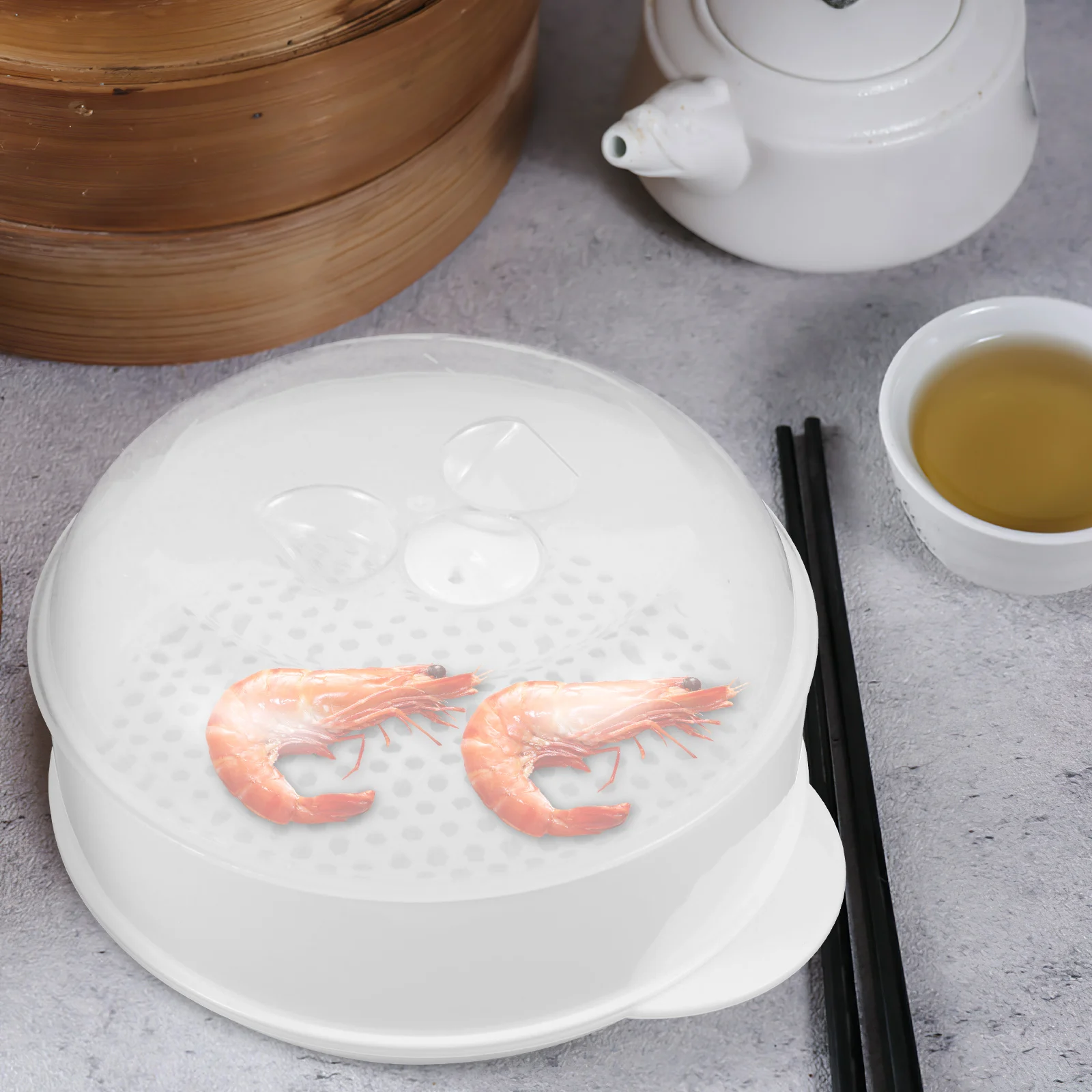 

1Pcs Microwave Oven Plastic Food Steamer Round Cooking Container Kitchen Steamer Basket with Clear Lid Kitchen Supplies