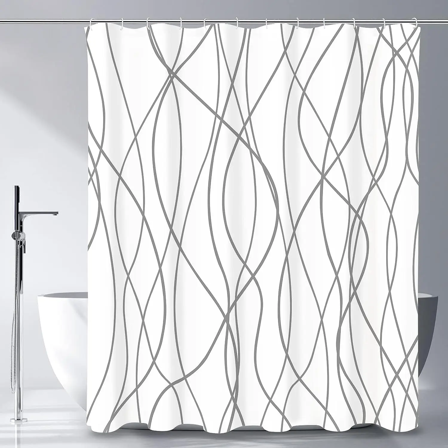 Shower Curtain Transparent PE Material Stripe Gray 180*180CM with Hooks Waterproof Bathroom Decoration Ziplock Bag Packaging