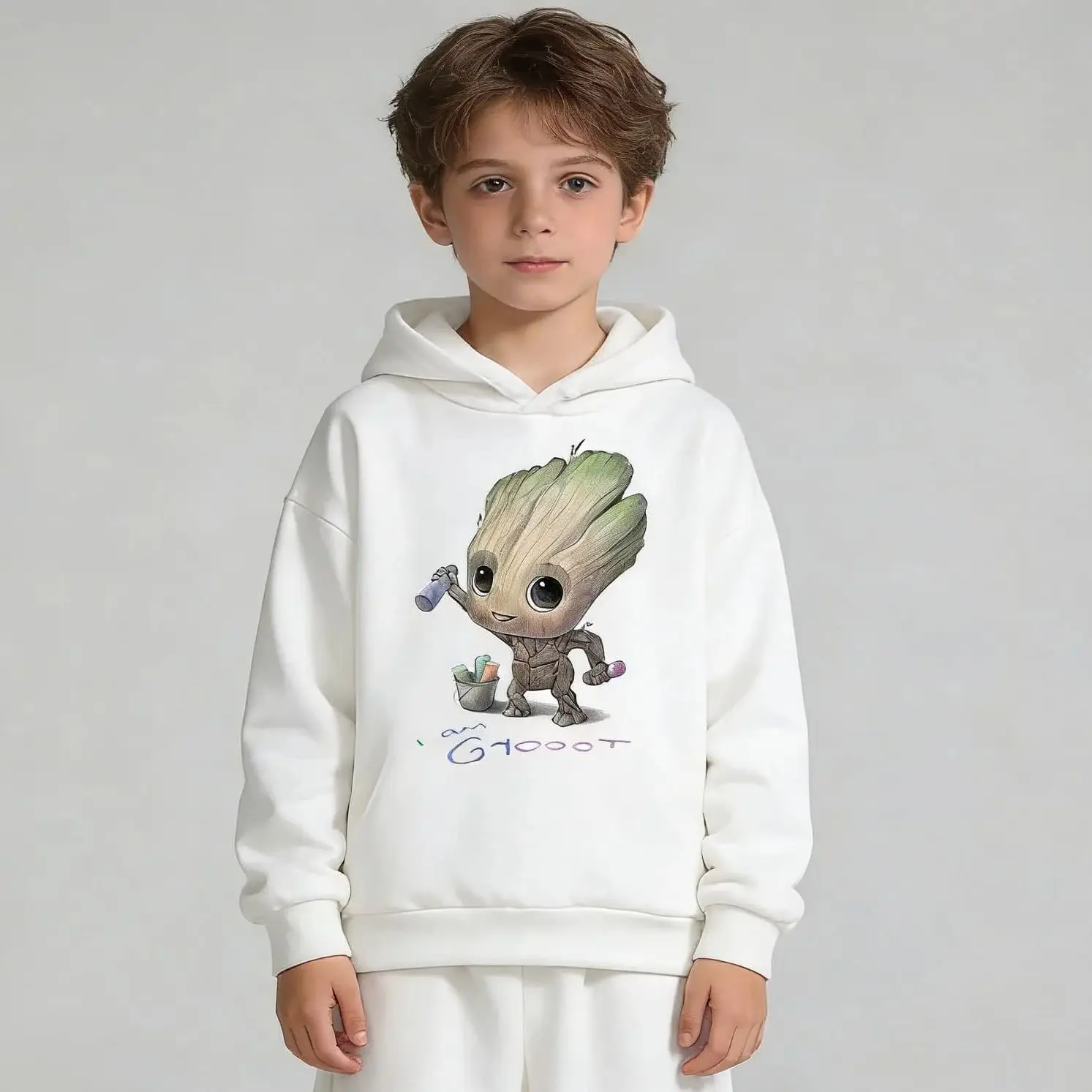 

Детская толстовка с капюшоном Marvel Groot с героями мультфильмов, осень-зима, модная повседневная свободная толстовка унисекс, толстовка с капюшоном для родителей и детей