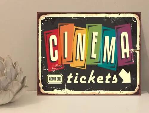 Letrero Metálico Rústico Retro con Diseño de Entradas de Cine, Regalo Novedoso para el Hogar (mt41)-Aluminio