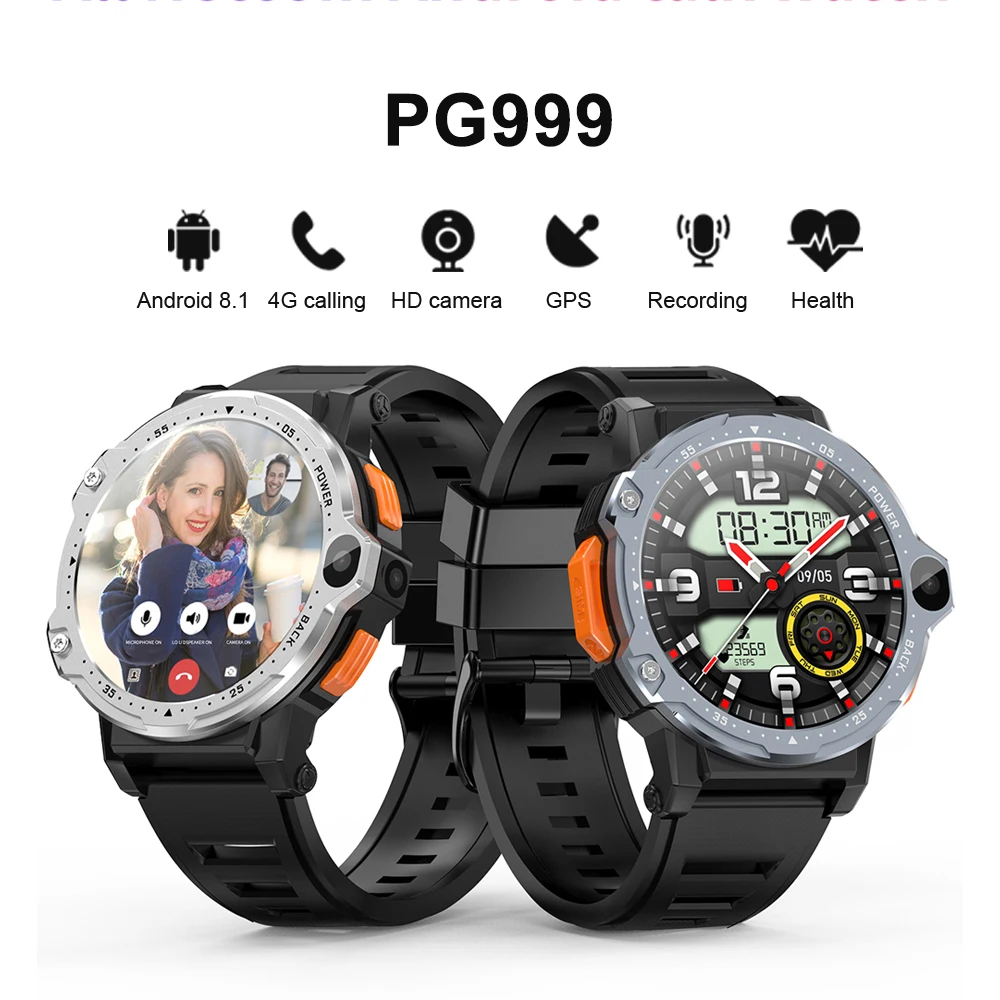 SERVO PG999 4G Android Smart Watch SIM Card 1.54''  Dual Camera WIFI NFC GPS Positioning Sport 4+64GB Smart Watch Waterproof Men