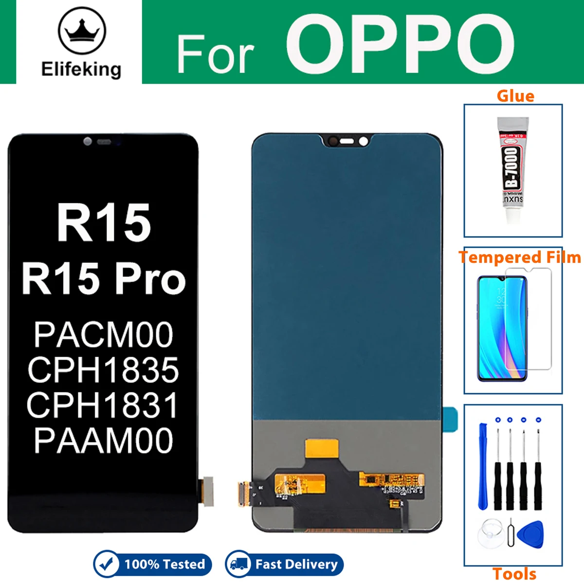 ЖК-дисплей для OPPO R15 Pro, сенсорный экран CPH1831 CPH1835, дигитайзер в сборе, замена с бесплатными инструментами, закаленная пленка с клеем