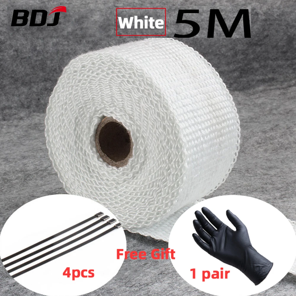 BDJ Motorcycle Car Exhaust Thermal Tape Roll Fiberglass Heat Shield Header Pipe Heat Wrap Tape Protection Pipe Insulat