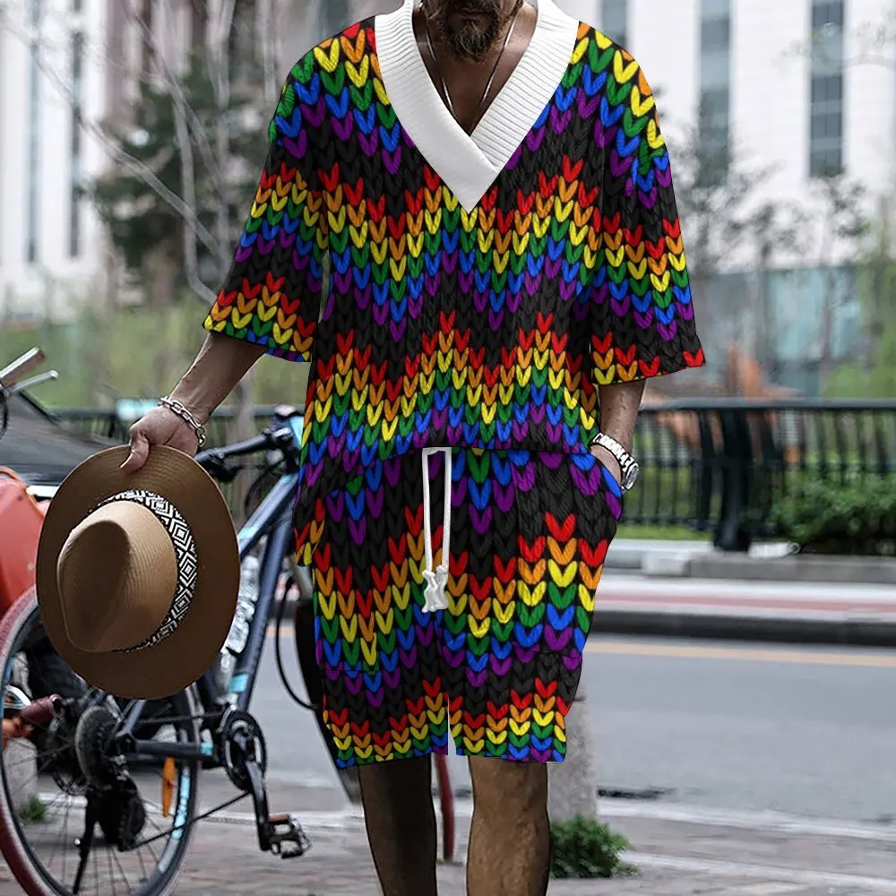 Short jacquard à manches courtes pour homme, tenue de rue, grande taille, été, Europe et États-Unis, nouveau, 2024