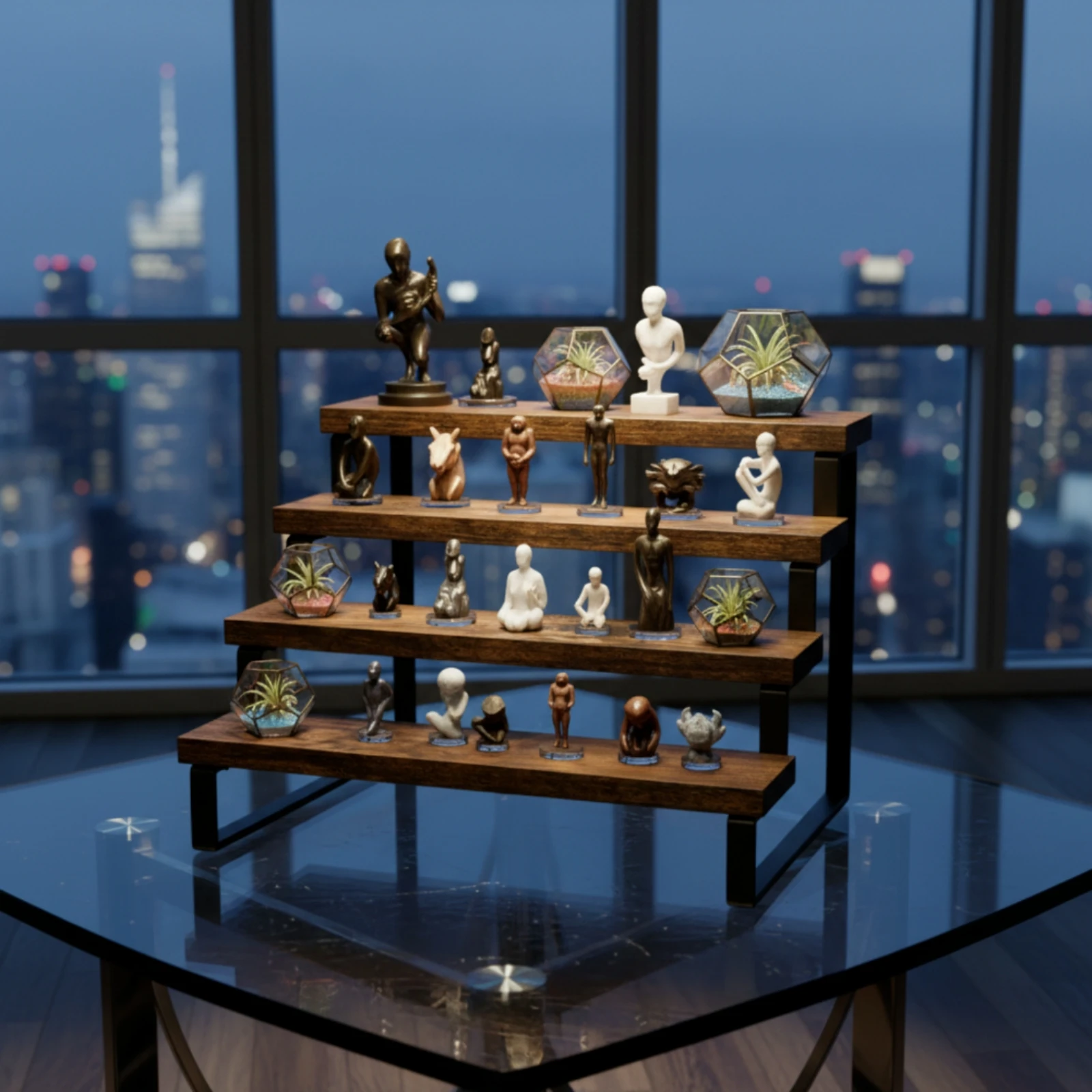 Stepped Display Rack Tabletop 4-Tier Display Shelf Riser Shelf with Wood Boards Sturdy Organizer Vintage for Collectors