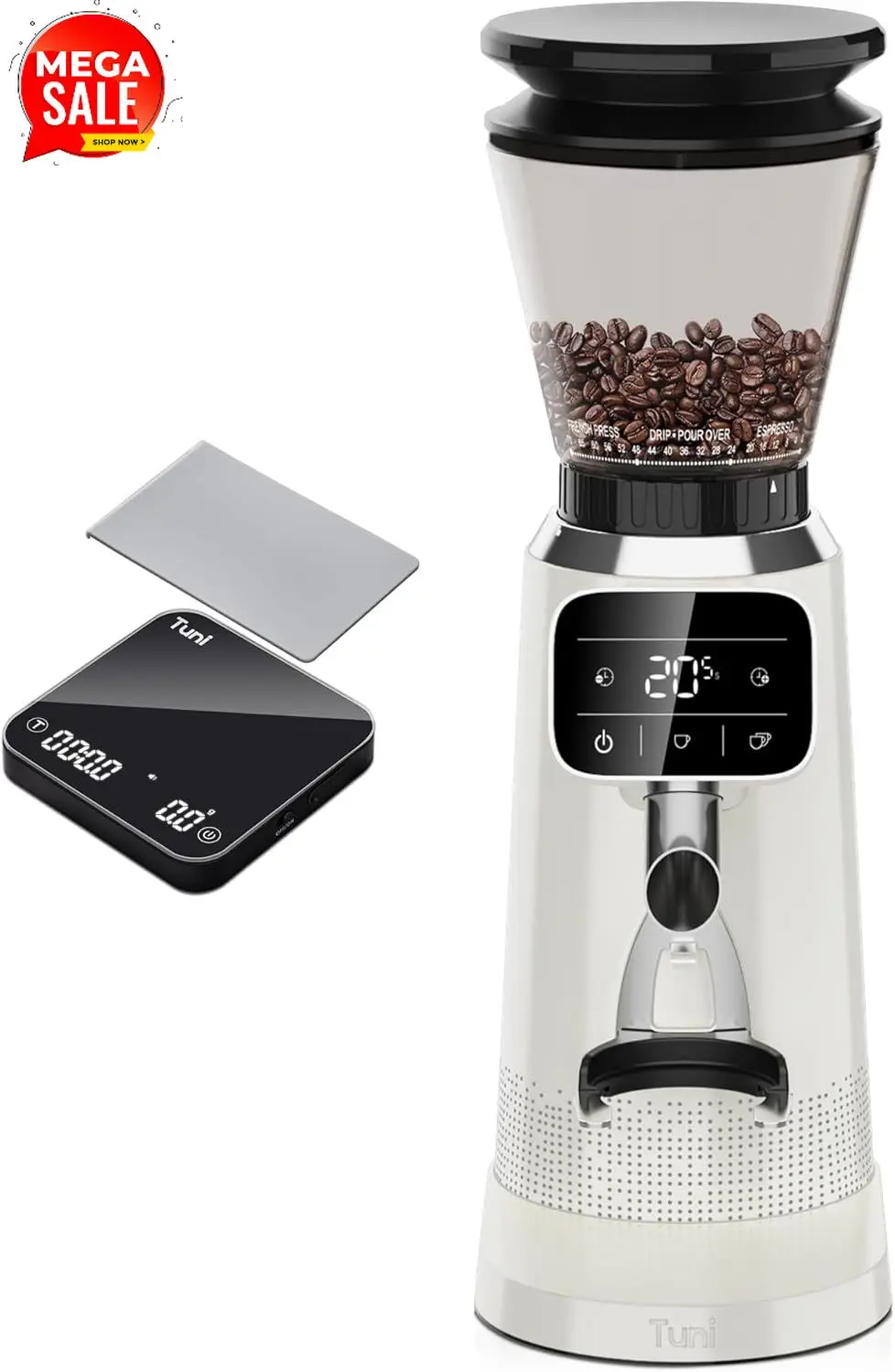 

Conical Burr Coffee Grinder with Black Digital Coffee Scale, 70 Grind Settings Anti-static Coffee Bean Grinder for Espresso