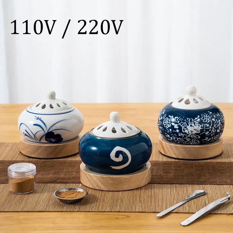 110V/220V Japanese Style Electric Timed Incense Ceramic Censer Essential Oil Burners Aroma Diffuser with Adjustable Timer