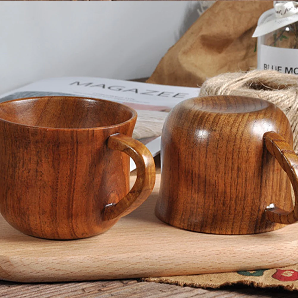 

Jujube Wood Beer Cup Vintage Color Lightweight Eco-Friendly Reusable Mug with Handle for Coffee Tea Restaurant Home