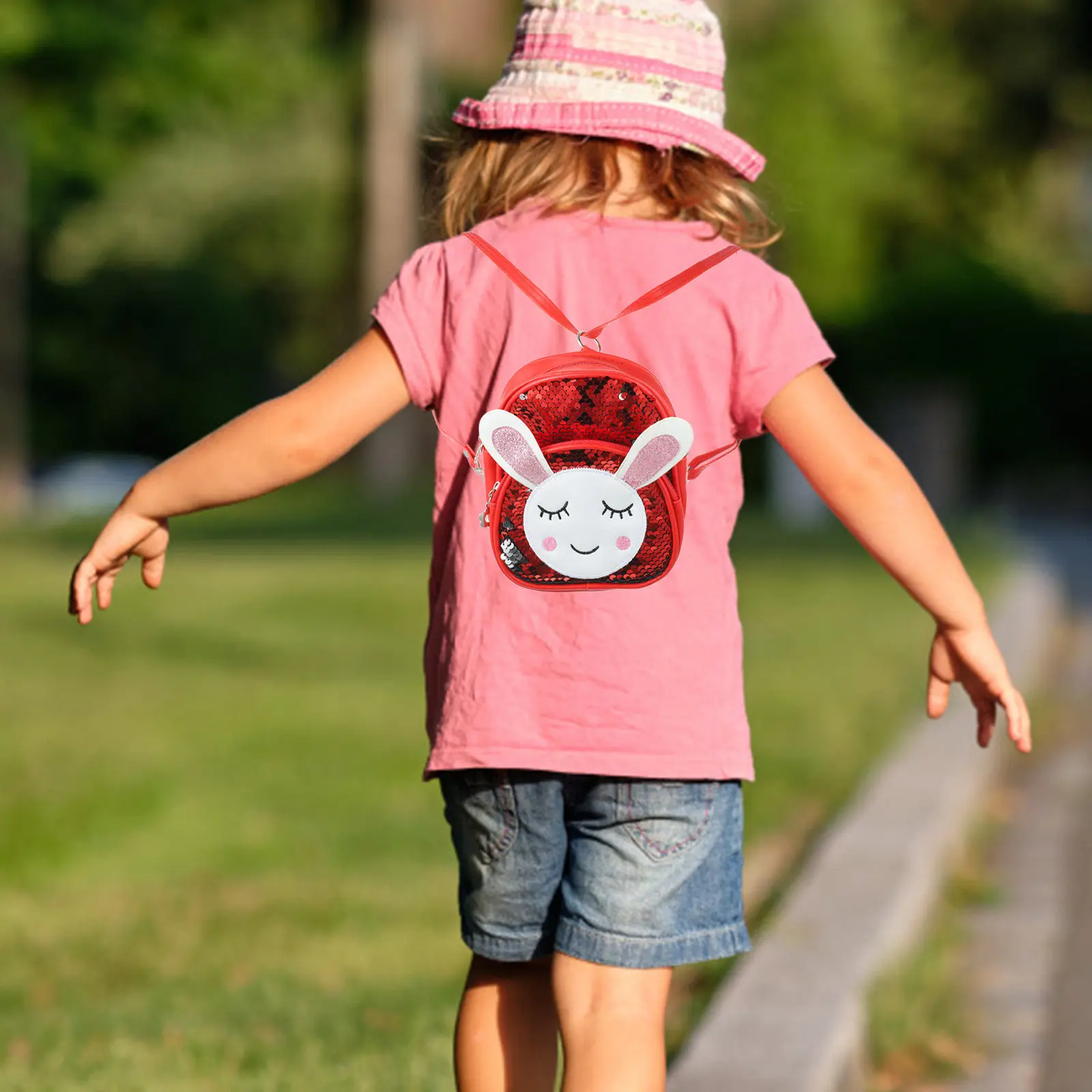 

Школьный рюкзак с пайетками в виде кролика, легкий и прочный, детская сумка для кемпинга, коротких поездок, сумка через плечо для девочек, детский рюкзак для монет