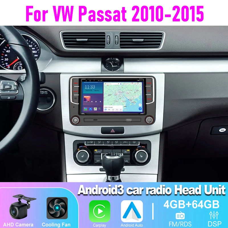 

4-64GB Car Stereo Radio For VW Passat 2010-2015 Wireless CarPlay Android 13 Auto Head Unit FM GPS BT Bluetooth