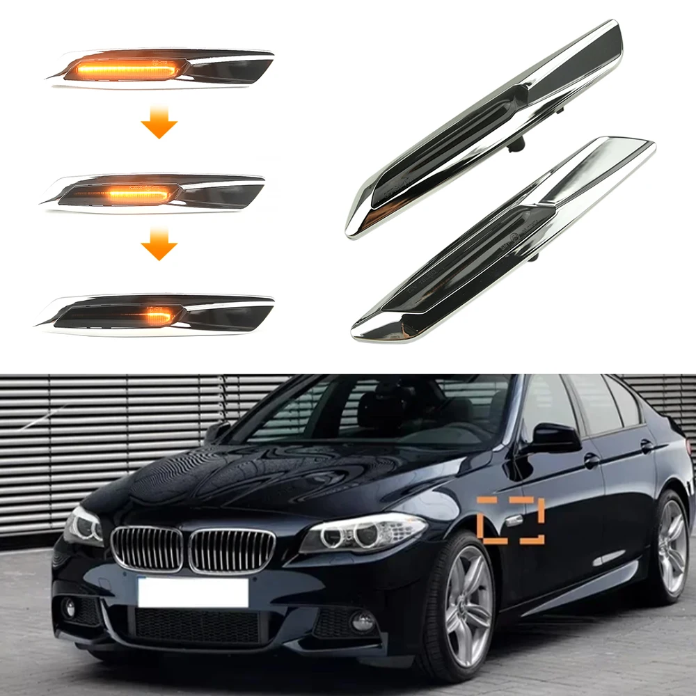 صالح لسيارات BMW 1 3 5 Series F30 E90 E91 E92 E93 E46 E60 E61 2x LED أضواء العلامات الجانبية نمط بدوره مصباح إشارة نمط العنبر الديناميكي