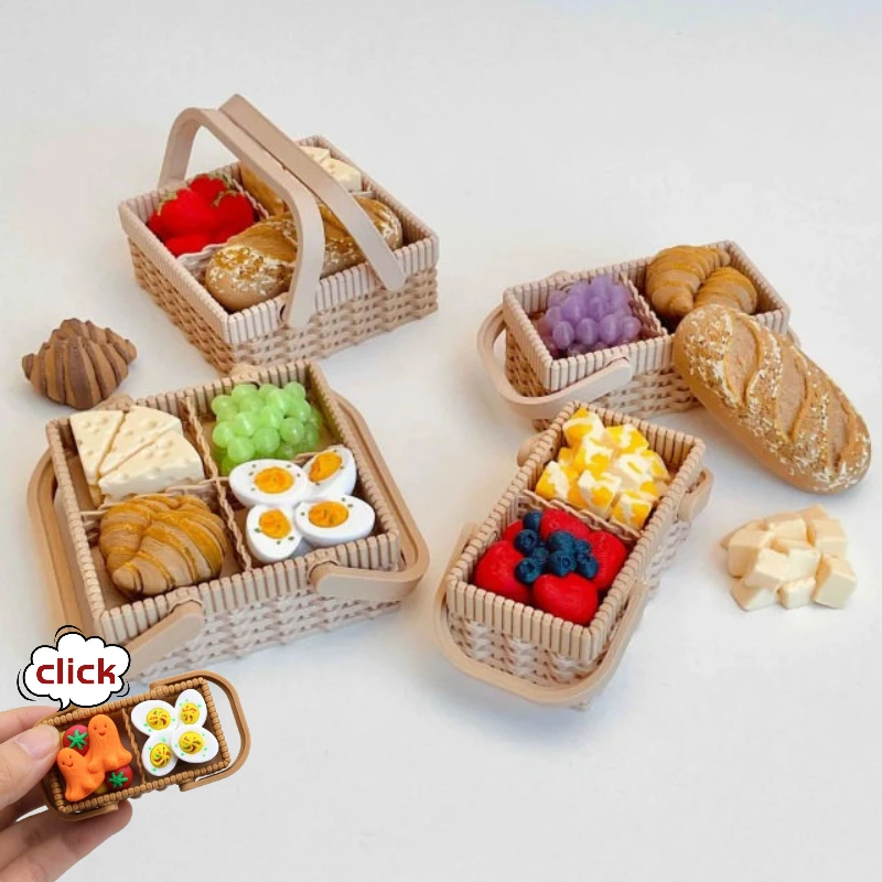 Basket of Food Fidget Clicker Keychain Delicious Food Bag Pendant Stress Relief Key Ring Cute Ornament Christmas Gift for Adults