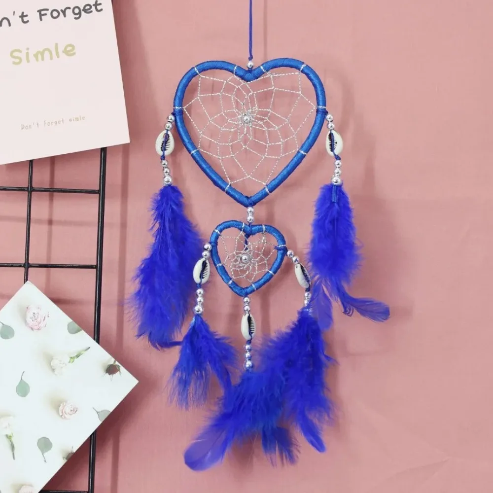 Double Heart Dream Catcher Handmade Feather Shell Wall Hanging Boho Ins Bedroom Wedding Decor Wind Chime Ornament Atrapasueños