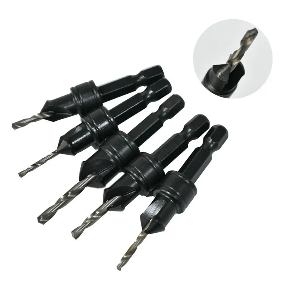 

6 Pcs One-piece Woodworking Countersinking Drills Double-edged Double fluted Conical Drill Bit Punching and Positioning