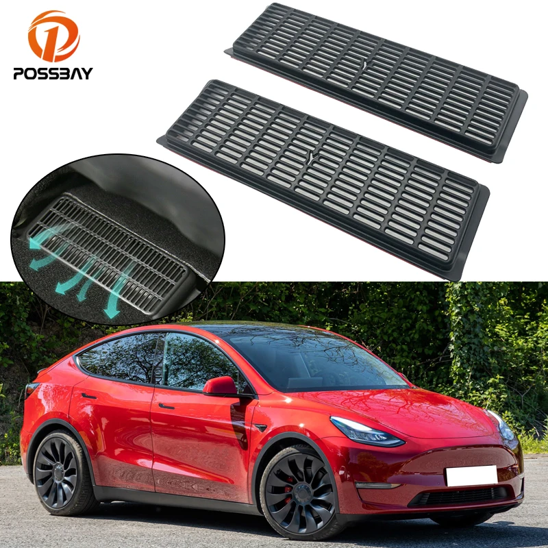 For Tesla Model Y 2020-2021 2Pcs Interior Under Seat Air Vent Outlet Filter Cover Anti-blocking Dust Air-flow Trims Accessories