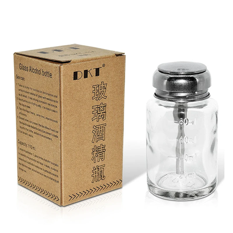 دفع أسفل الزجاج مضخة فارغة لمزيل ماكياج الكحول طلاء الأظافر واضح إعادة الملء زجاجة السائل المطهر التخزين