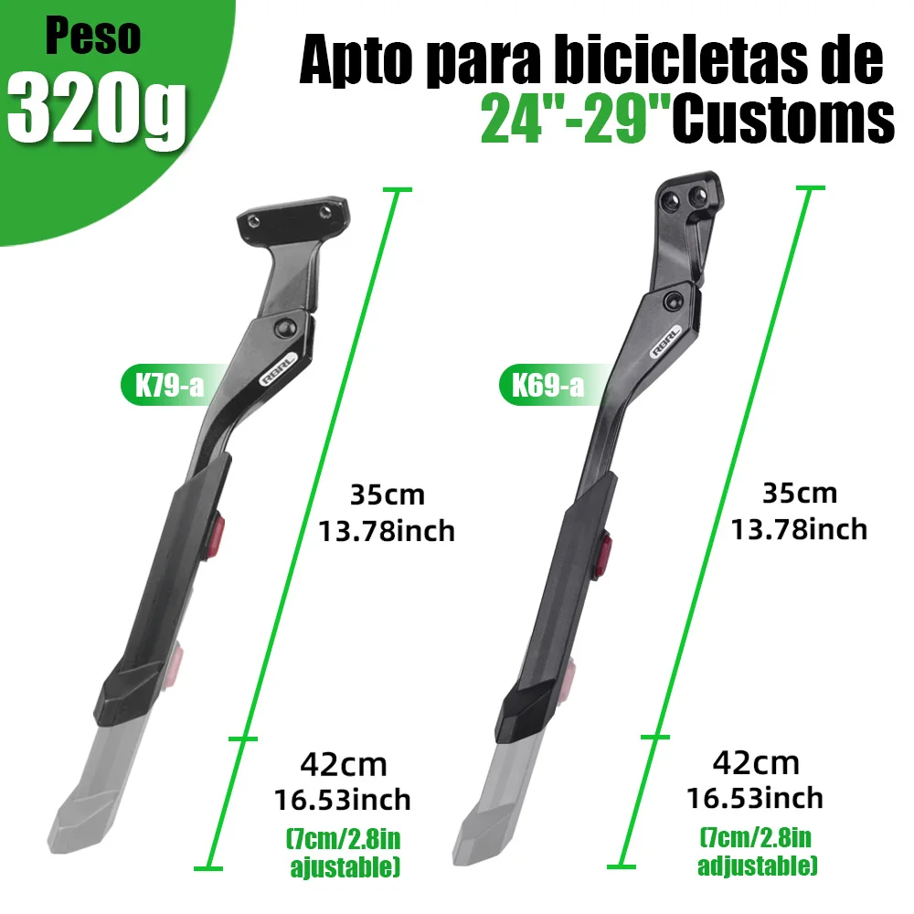 Soporte de bicicleta RBRL, soporte ajustable para bicicleta de montaña, aleación de aluminio, soporte lateral grueso para bicicleta eléctrica de carretera de 24-29"