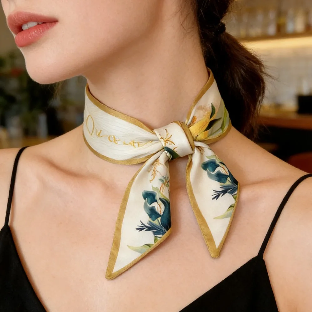 

Ladies Striped Silk Scarf Long Hair Ribbon Neck Scarves Bag Accessory Tie